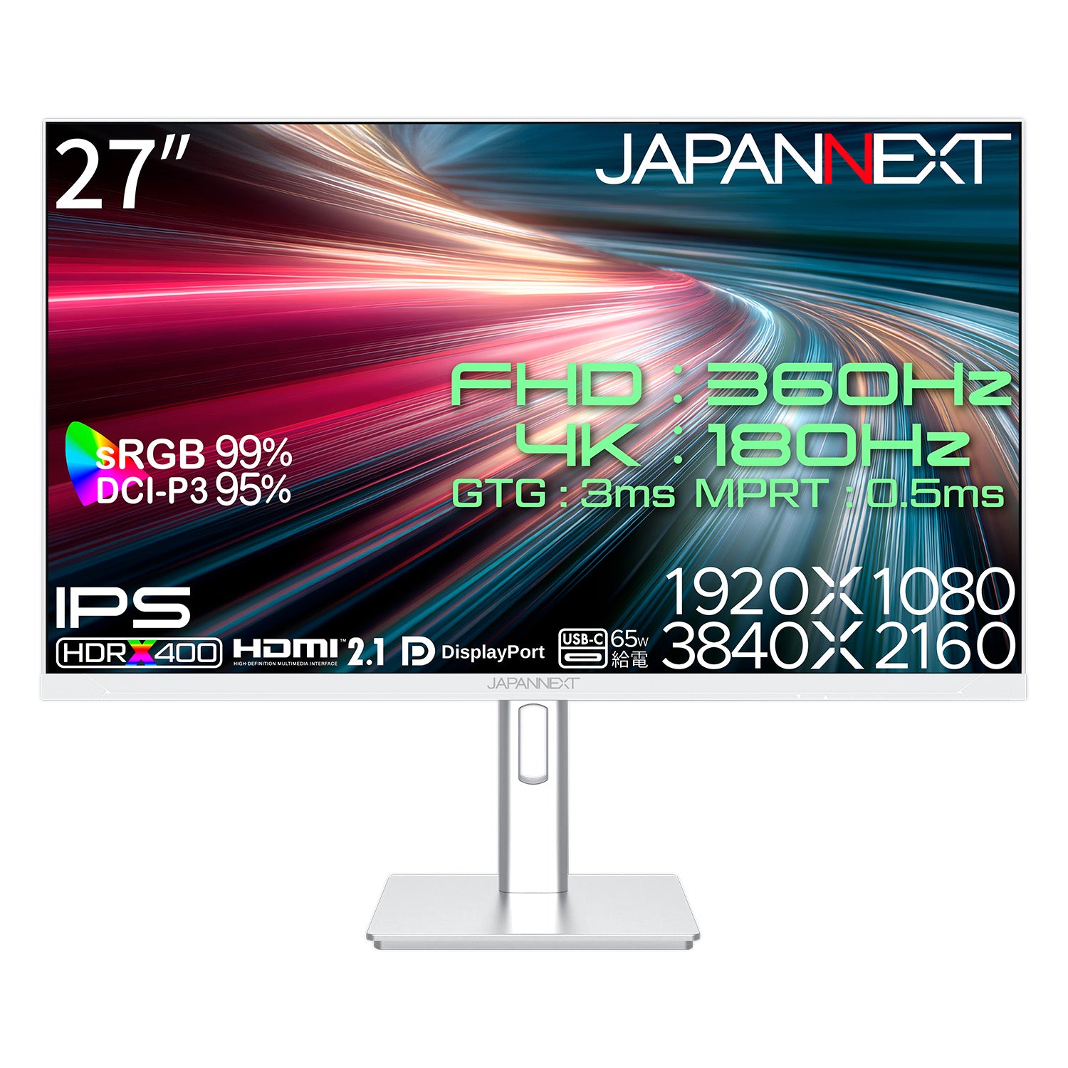 JAPANNEXT 27インチ IPSパネル搭載 DFR(4K:180Hz/フルHD:360Hz)対応 4K