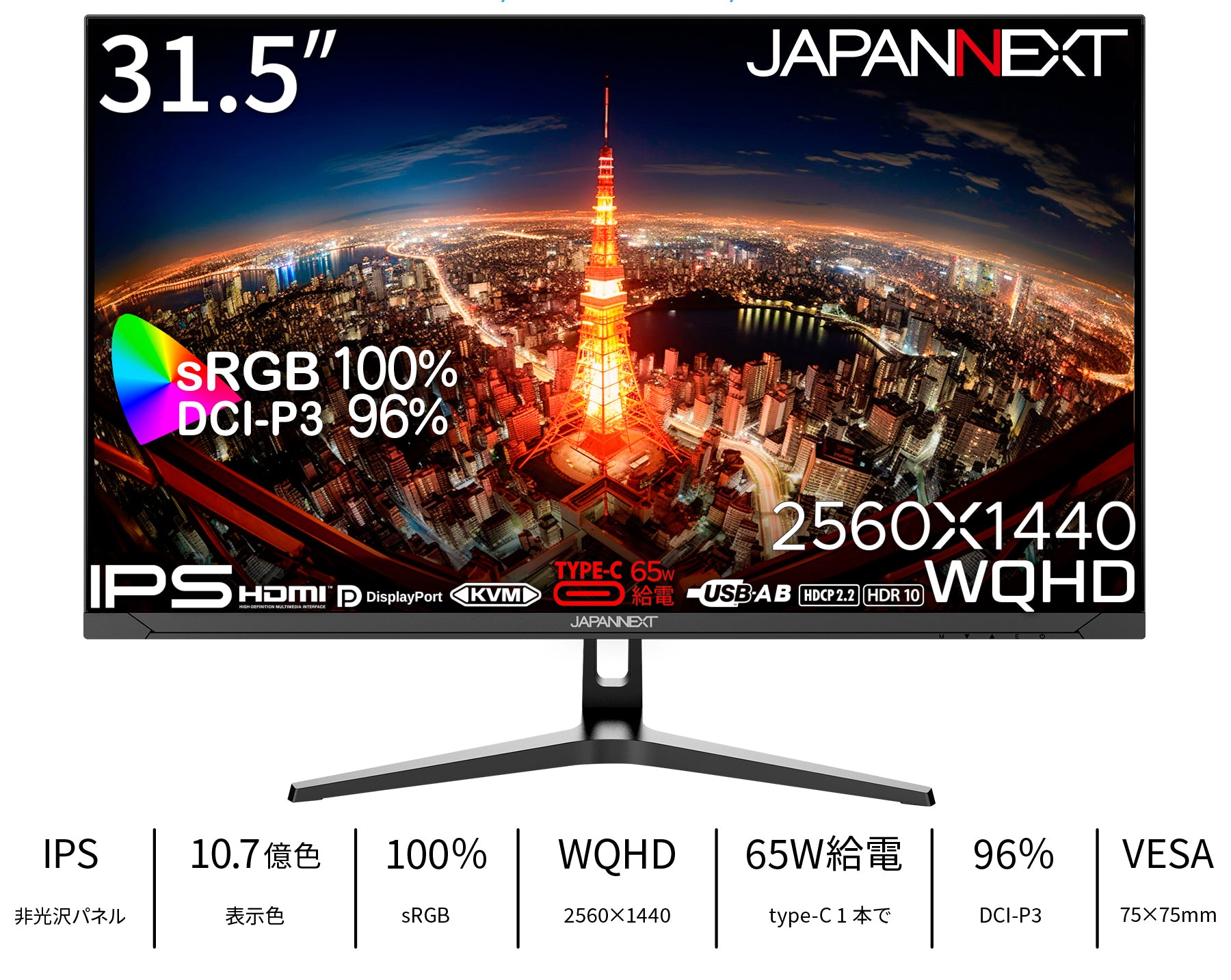 JAPANNEXT 31.5インチ IPSパネル搭載 WQHD(2560x1440)解像度 液晶