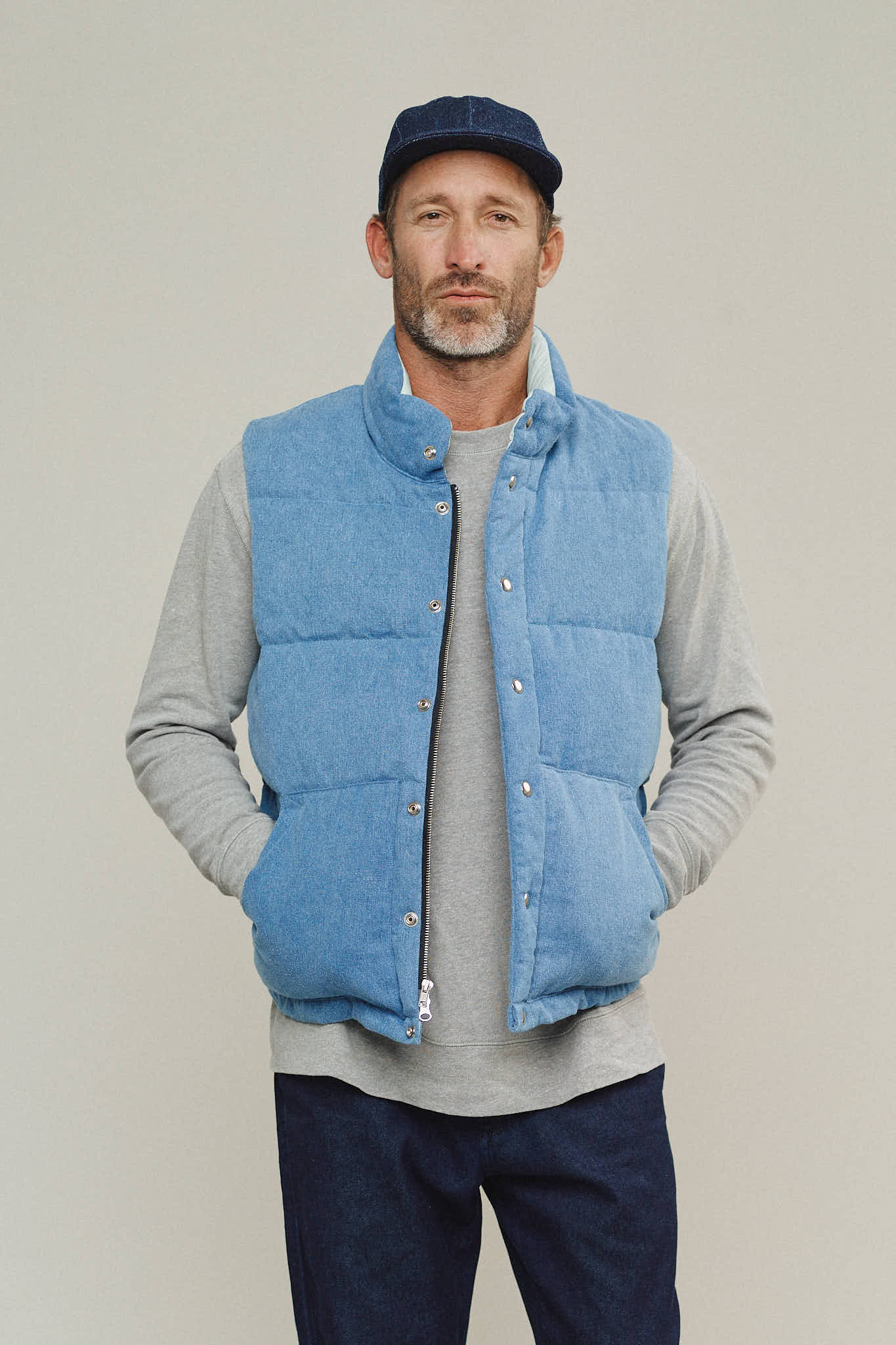 Hemp Denim Vest with Recycled Down | Jungmaven Hemp Clothing