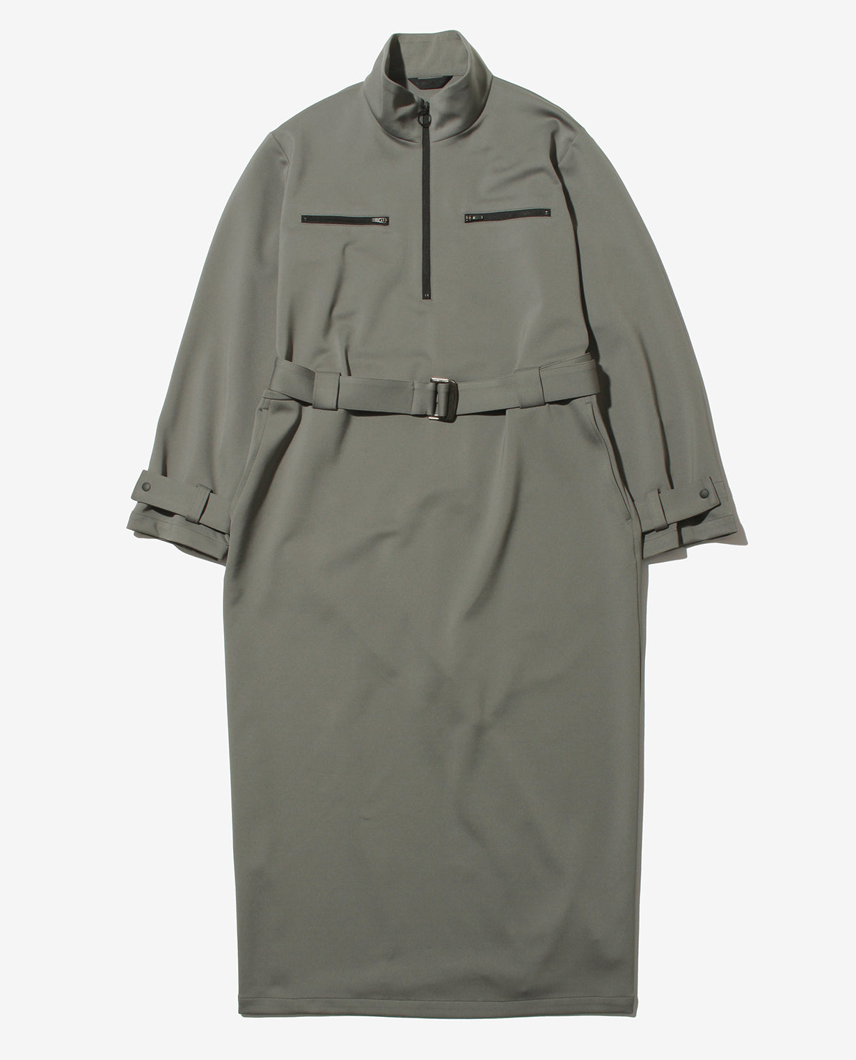 0202_D ダンボールニット ベルト付きZIP UPワンピース (スチールグレー