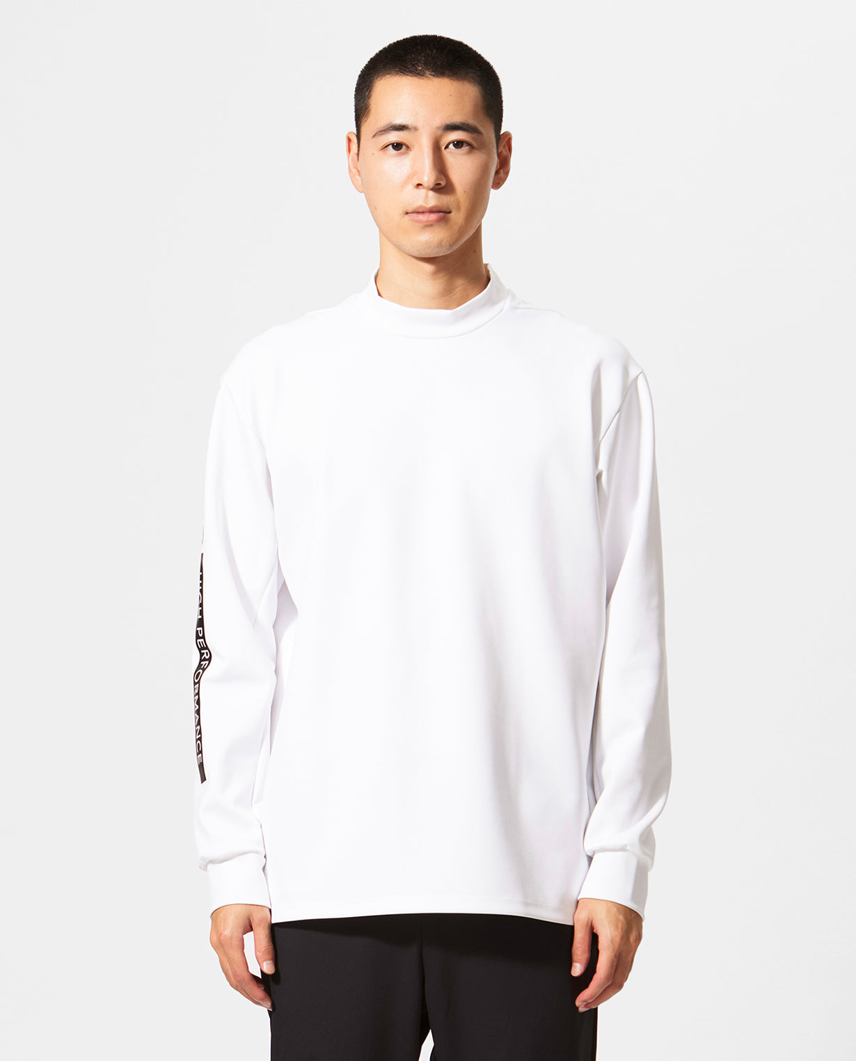 0_305_DG ”2D ダンボールニット” 長袖切替モックネック (ホワイト