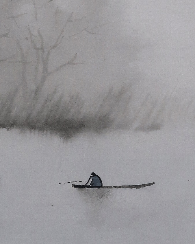 浜田三郎 湖上釣舟 | 掛軸(掛け軸)販売／表装ご依頼は掛軸いっぷく掛軸