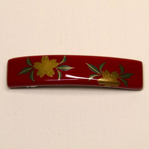 輪島塗 バレッタ (中) 長方形 -山桜の蒔絵仕上げ- [朱色]｜輪島市の