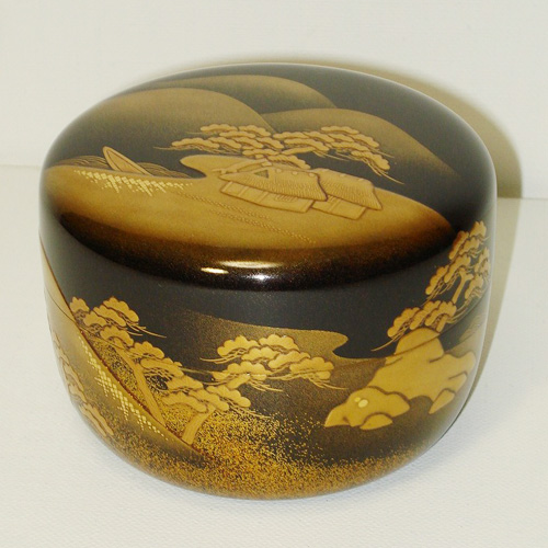 輪島塗 平棗 -遠山・山水の蒔絵仕上げ- [黒色]｜輪島市の輪島塗漆器