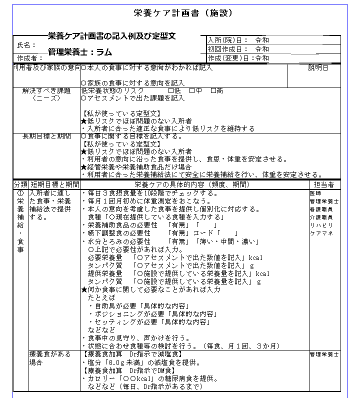 現場で速攻使える！栄養ケア計画書の記入例】現役管理栄養士が使用して