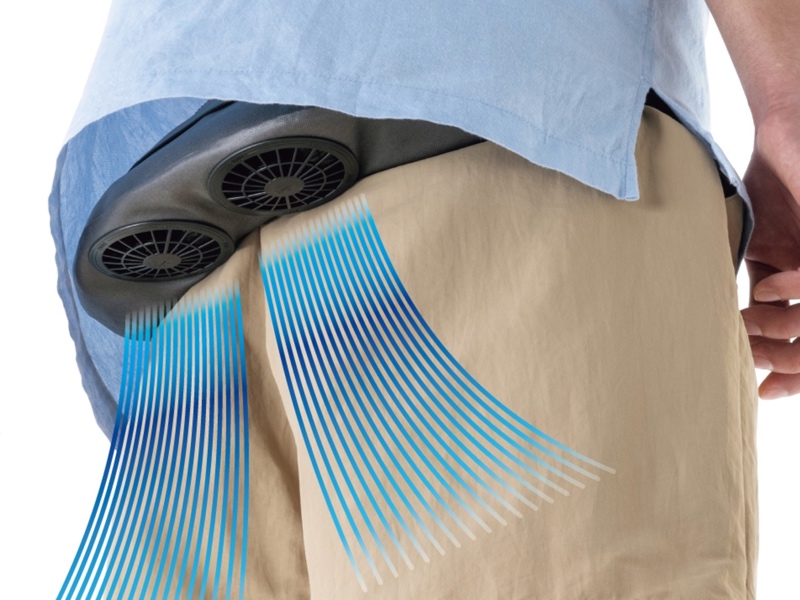 ロゴス、目立たずに服の中が涼しいベルト式ファン。ダブルで送風
