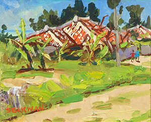 大嶺政寛「小浜島の民家」油彩3号