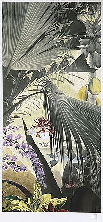 田中一村「ビロウとブーゲンビレア」版画 75×35cm