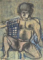 北川民次「男と女」水彩24×27cm