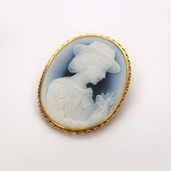 K18 イエローゴールド メノウ カメオ ブローチ ペンダントトップ 日本