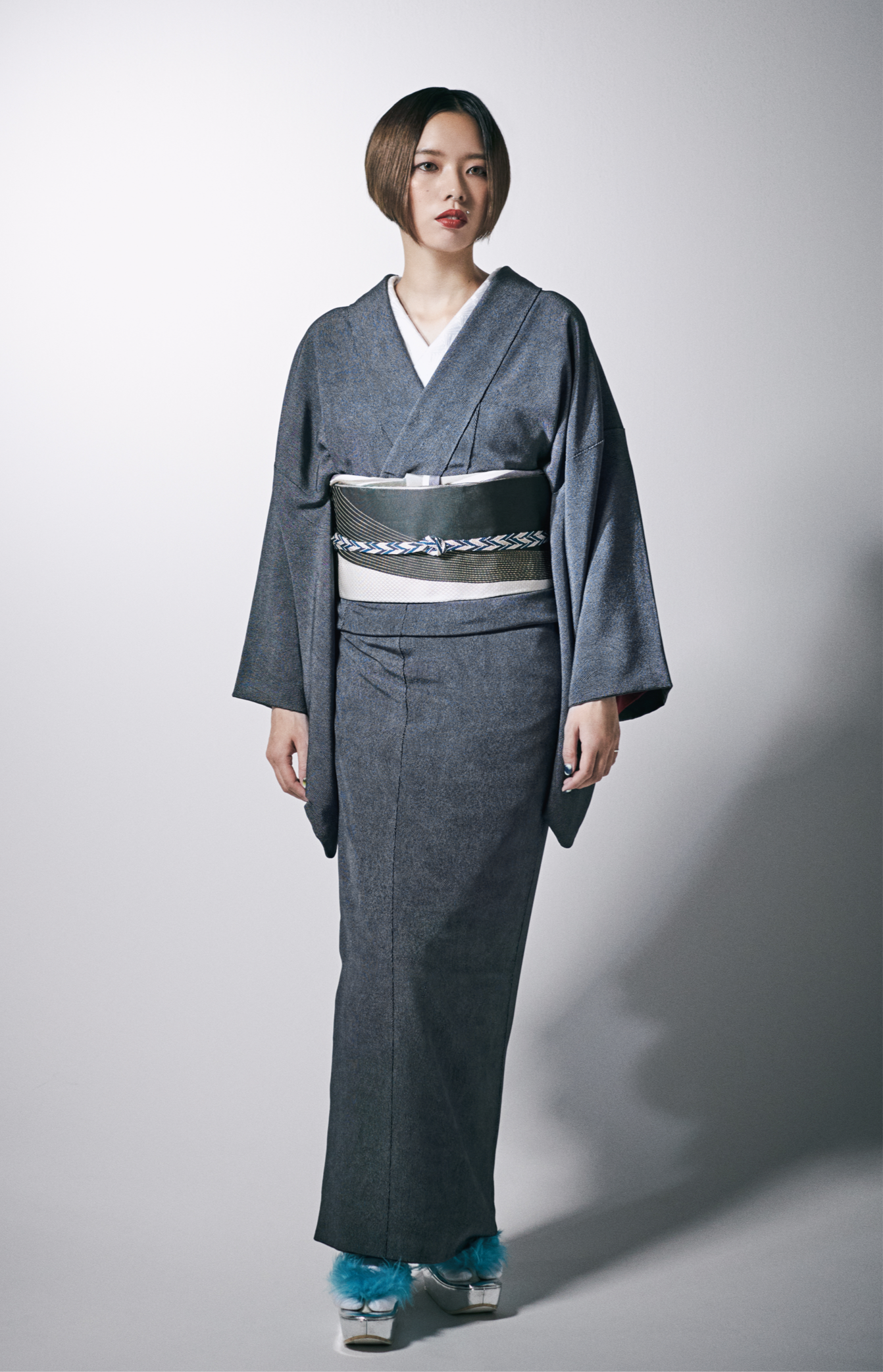 着物｜江戸小紋｜フランス縞 白黒｜石塚染工｜錐彫｜