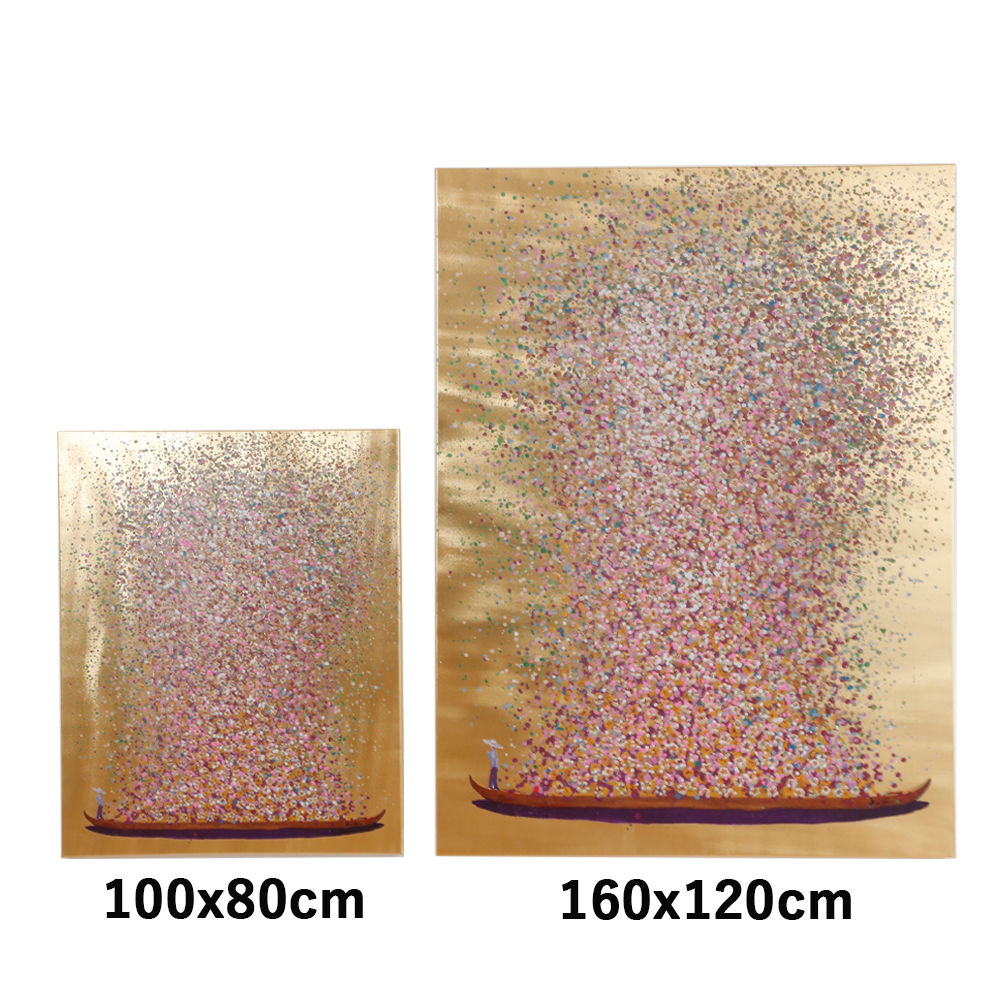 フラワーボート ゴールドピンク 100x80cm タッチドピクチャー ｜【KARE
