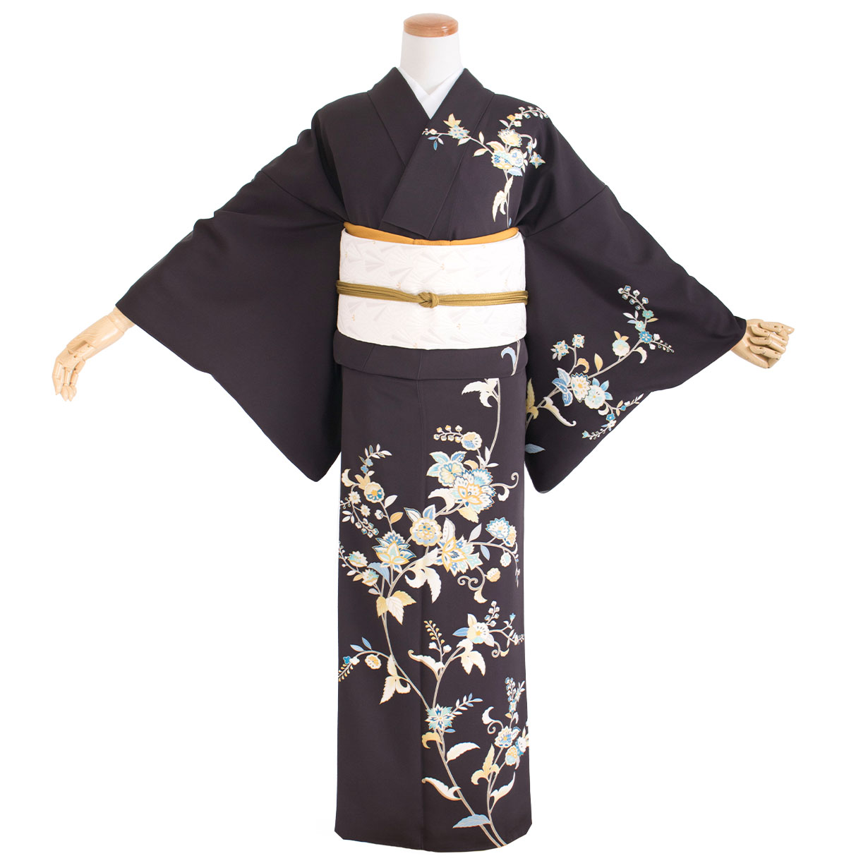 訪問着レンタル| 濃紺地に唐花文様の訪問着(袷) | 宅配着物レンタルの