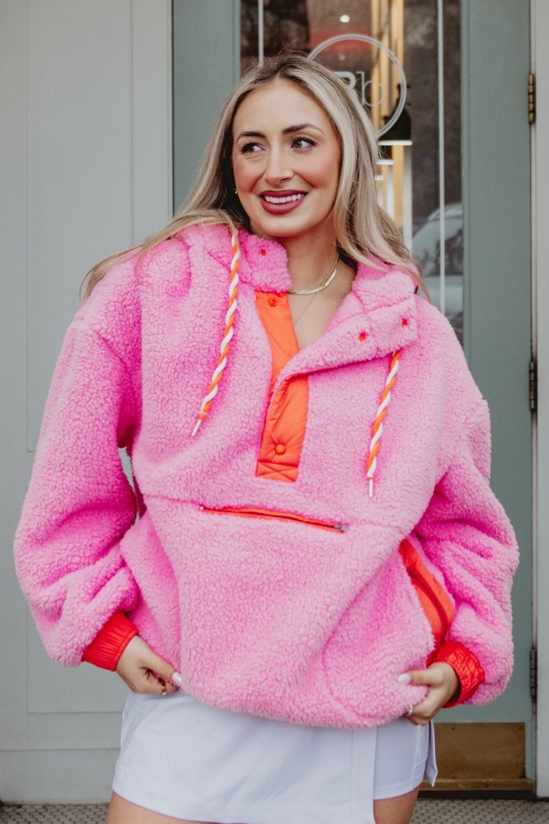 Pink Two-Toned Fleece Pullover Women | Fuzzy Pullover | Katydid