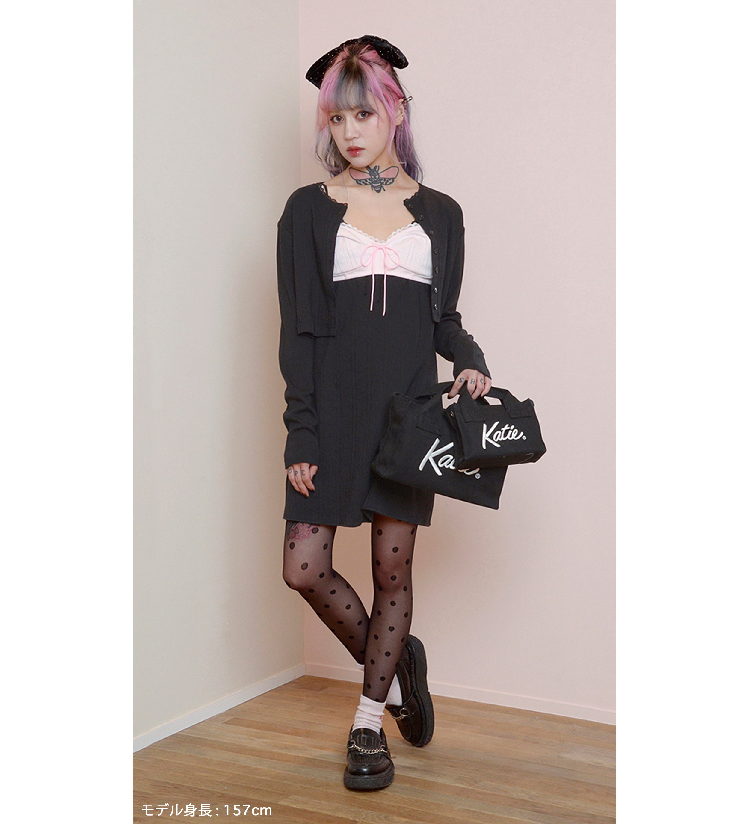 Katie♡ギンガムチェック クロップドキャミソール 黒 ブラック Katie