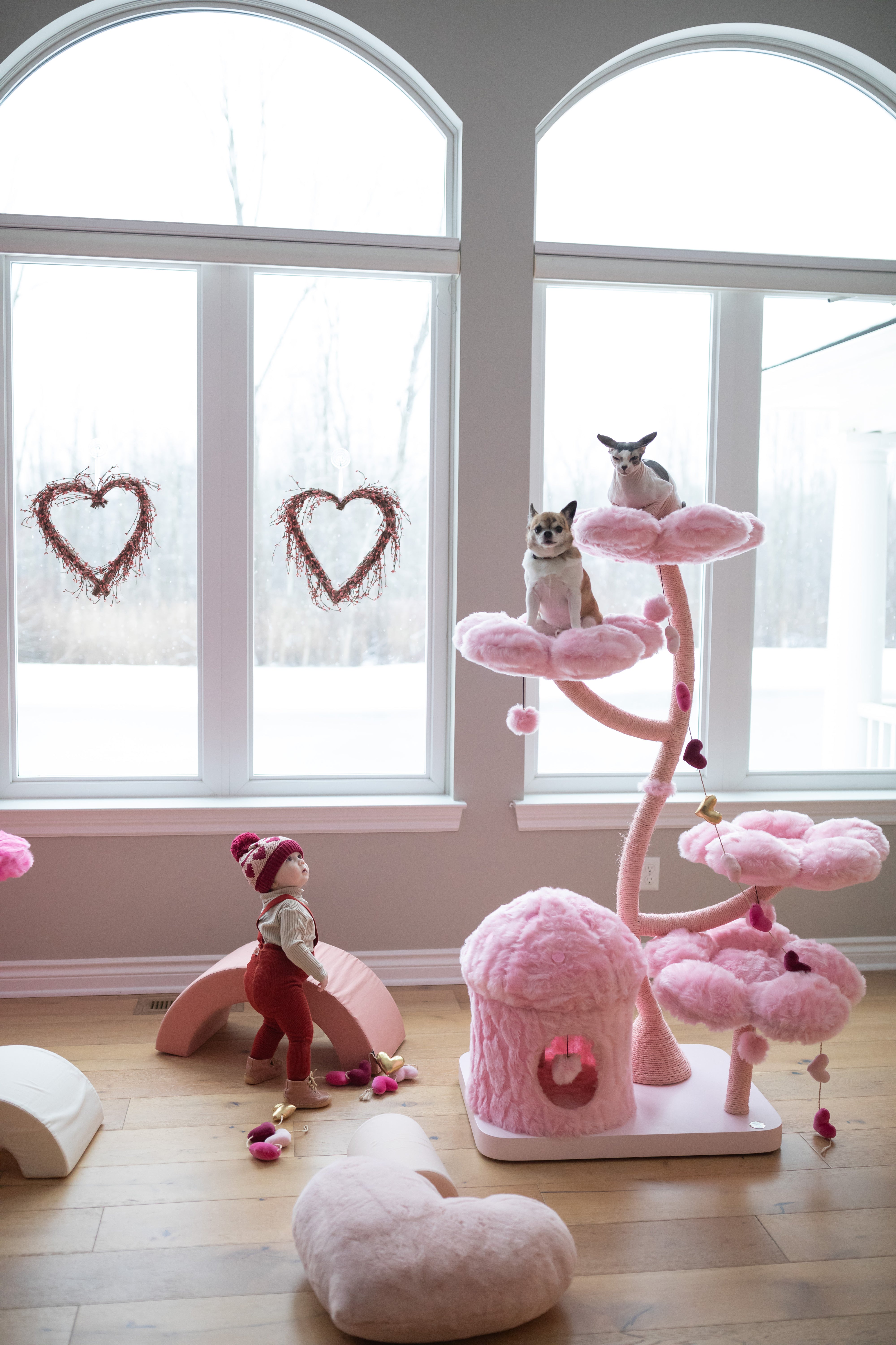Cherry Blossom Monotone Eden: Luxurious Garden Cat Tree