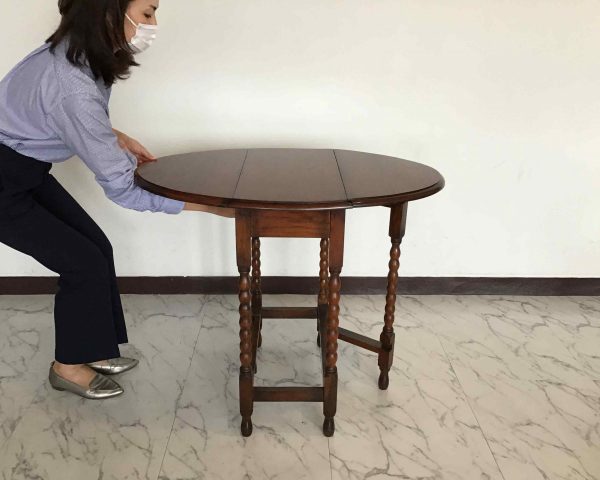 英国アンティーク木製ゲートレッグテーブル/ダイニング机バタフライ(92