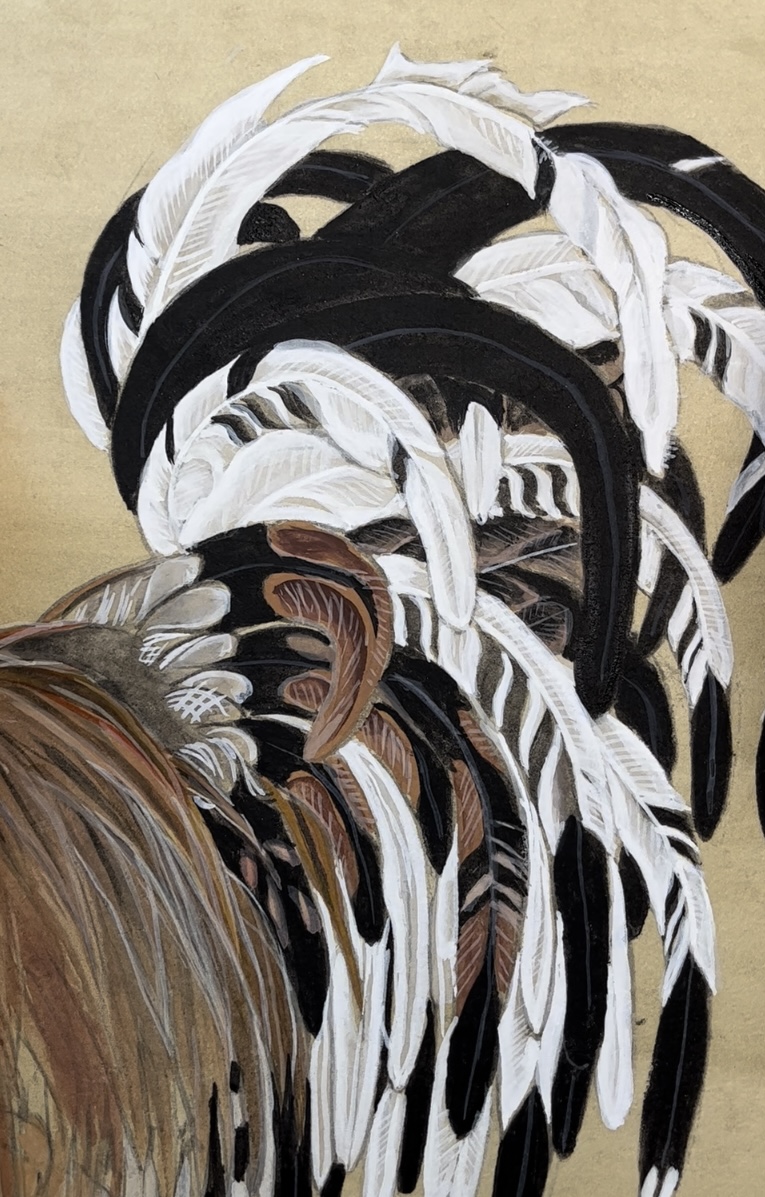 顔彩で描く模写シリーズ】若冲の雄鶏図③：若冲の色マジックは凄すぎる