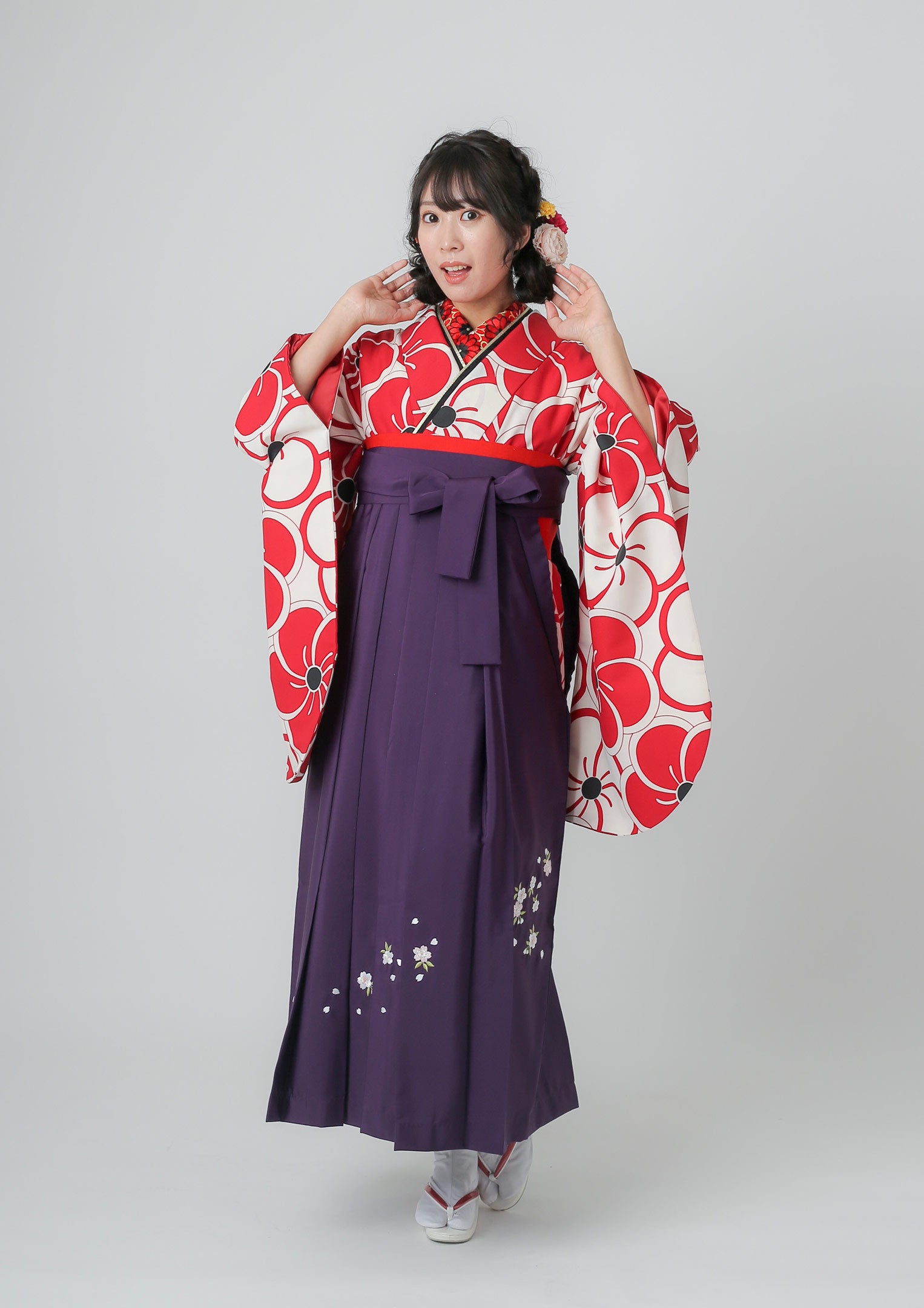 袴ネットレンタル：赤の捻り梅】大正ロマンの雰囲気たっぷり/HA-34