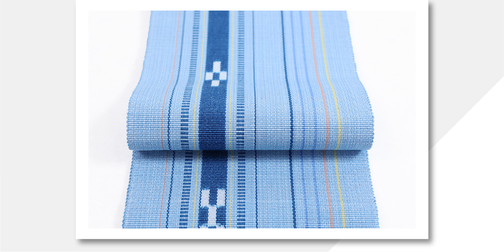 沖縄 伝統的工芸品 八重山ミンサー 木綿 半幅帯 水色×青