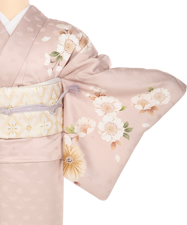 訪問着レンタル｜くすみピンクに桜 菊｜H0365｜LO｜宅配着物レンタル
