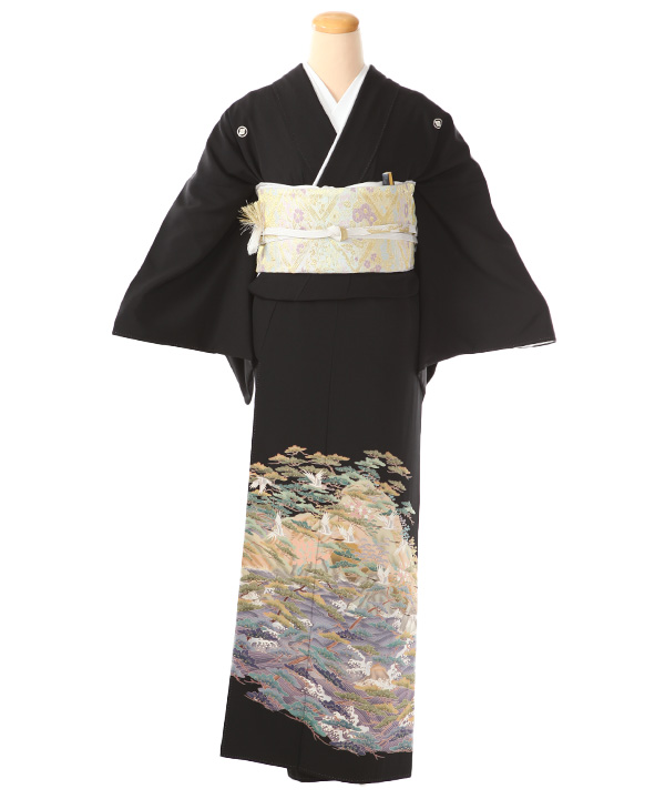 黒留袖レンタル｜波文と松に飛鶴｜T0011｜L｜宅配着物レンタル・一式