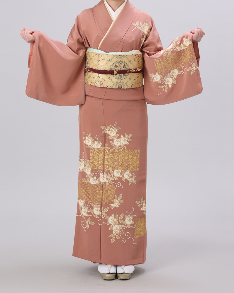 訪問着 | 正絹 ピンク地 色紙と橘 | 着物ネット通販・宅配レンタルの