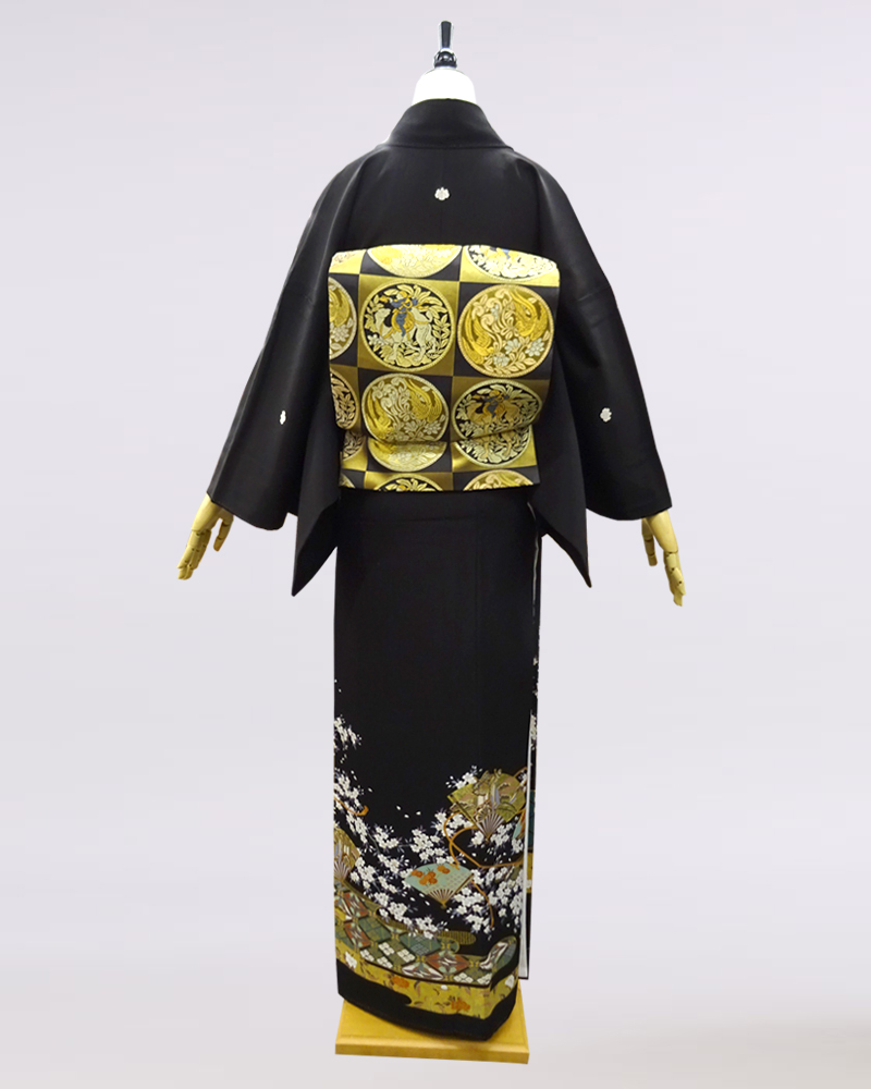 黒留袖 | 正絹 扇子に御所車と枝桜 | 着物ネット通販・宅配レンタルの