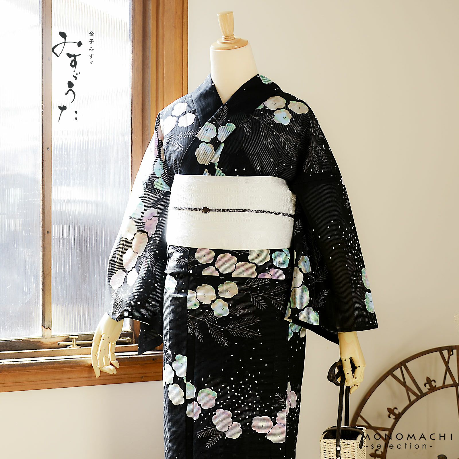 浴衣 レディース ブランド浴衣 単品「みすゞうた 雪に 黒 M 2523」F
