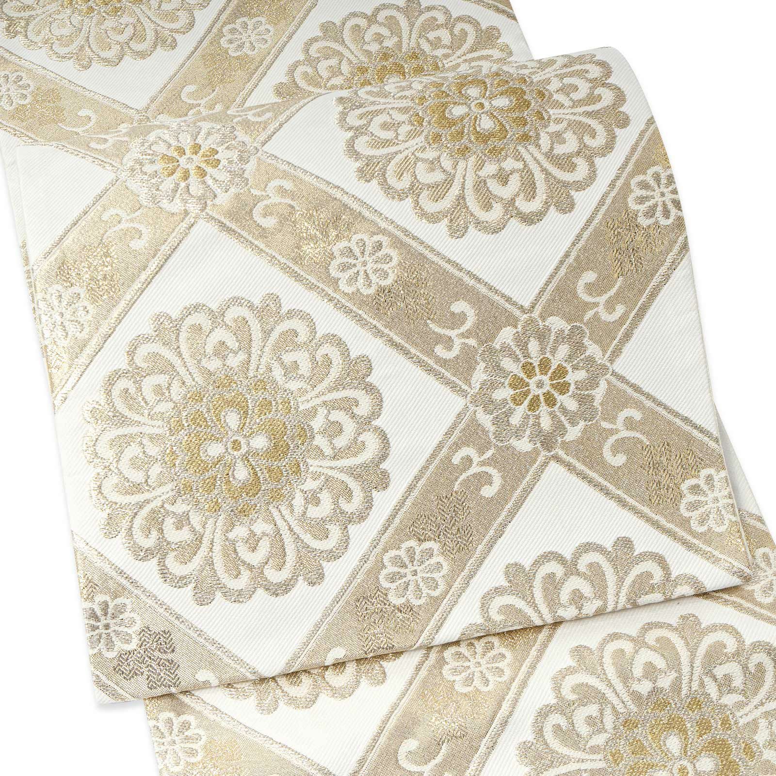 振袖 袋帯 単品「白地 白銀 糸菊」六通柄 日本製 お仕立て上がり 振袖