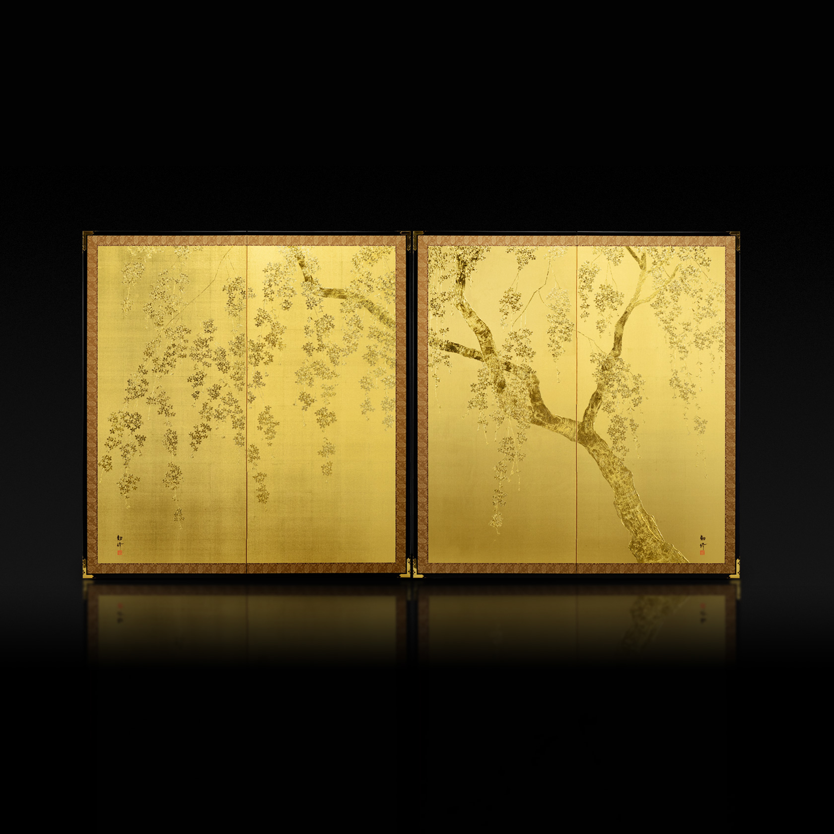 しだれ桜図 屏風(二曲一双屏風) - 金屏風 屏風 の通販(通信販売) KIN
