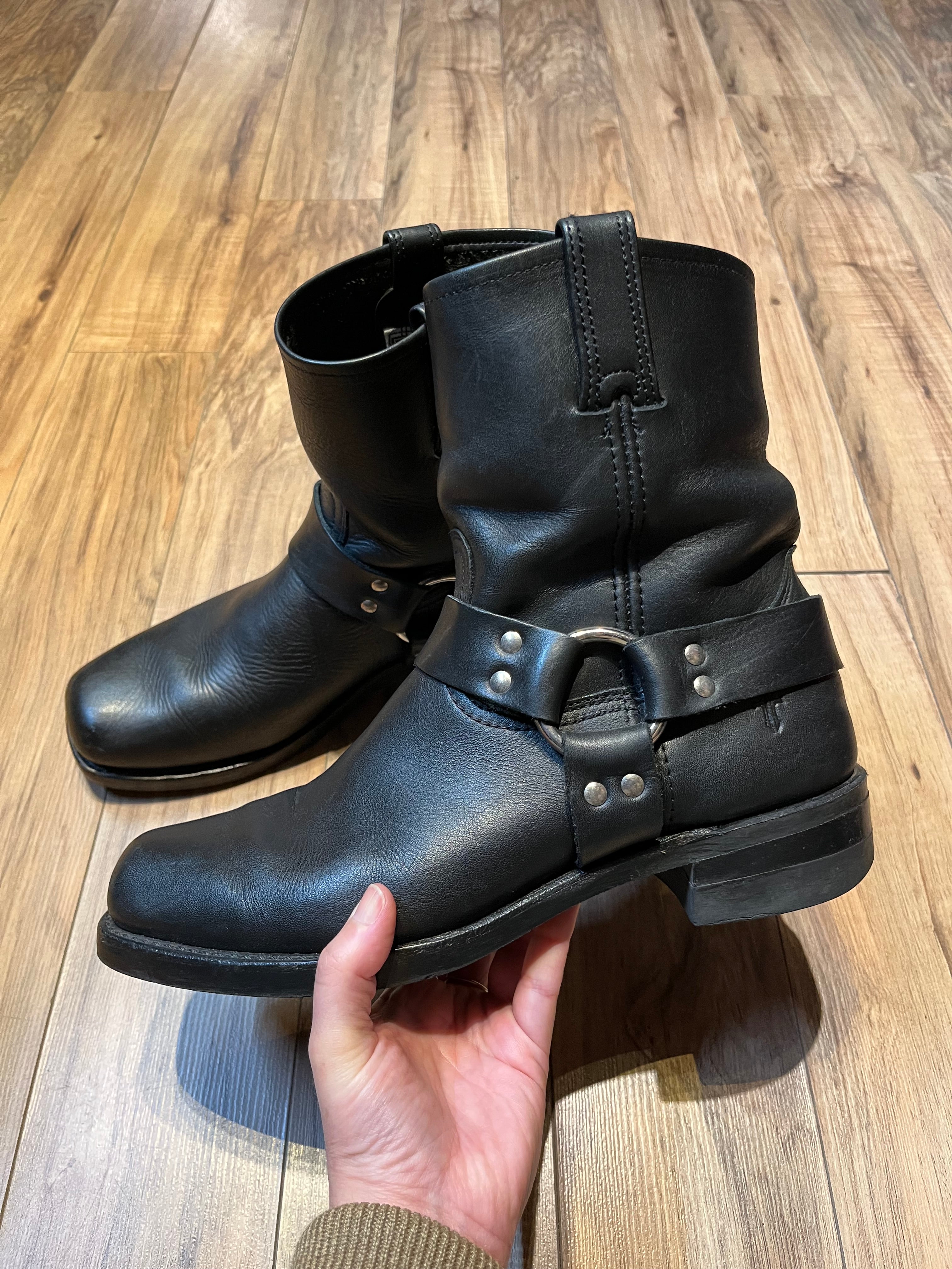 Vintage Black Frye Harness Ankle Boot, Made in USA, Size US Mens