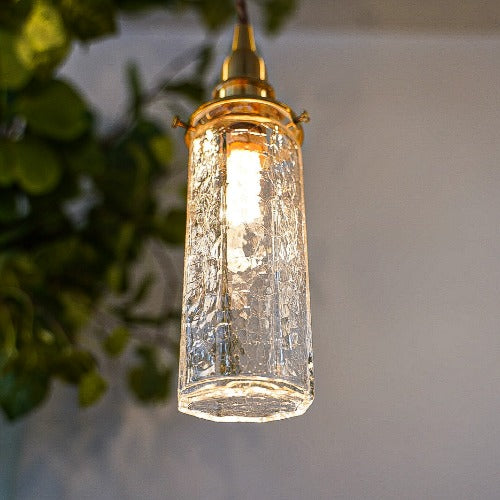 安土草多 ペンダントライト 照明 吹きガラス 八角細筒瓶（クラック