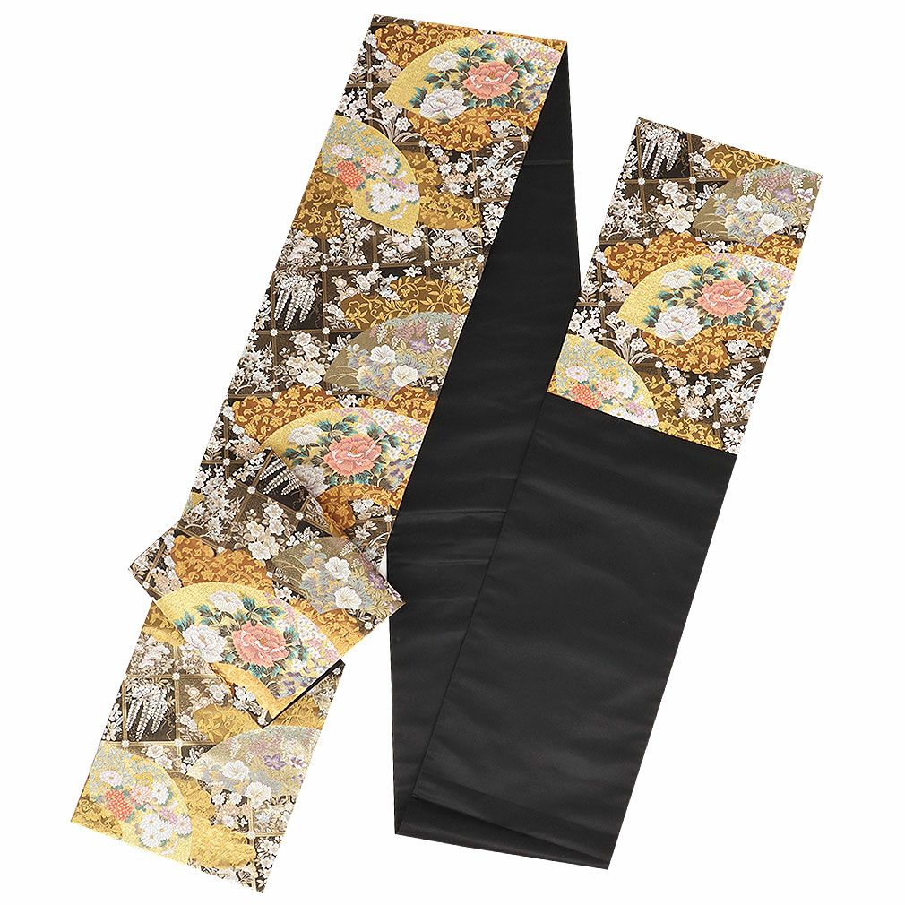 袋帯 フォーマル 帯 留袖 訪問着 ＜ 黒 ／ 地紙に華唐草 ＞ 正絹