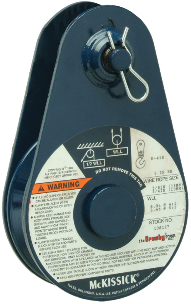 Crosby McKissick Snatch Block, Tail Board, Single Sheave, 15-60t