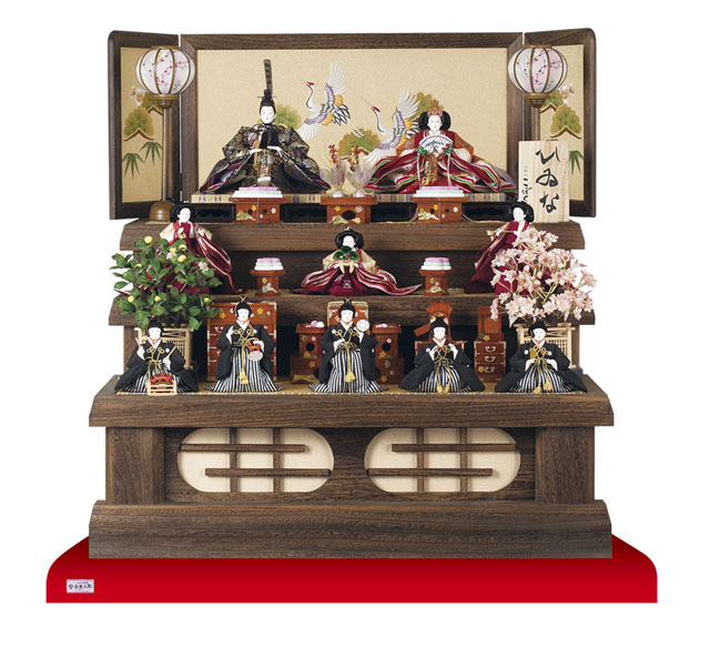雛人形・京八番親王六寸(官女・五人囃子付)十人揃い焼桐三段飾り