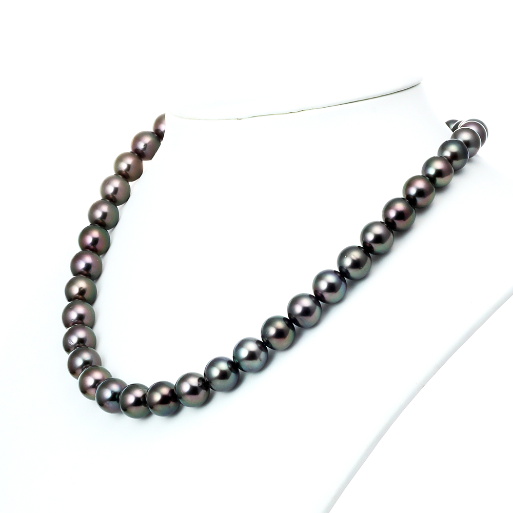 オーロラピーコック南洋黒蝶真珠ネックレス 2点セット（8.5-10.9ミリ