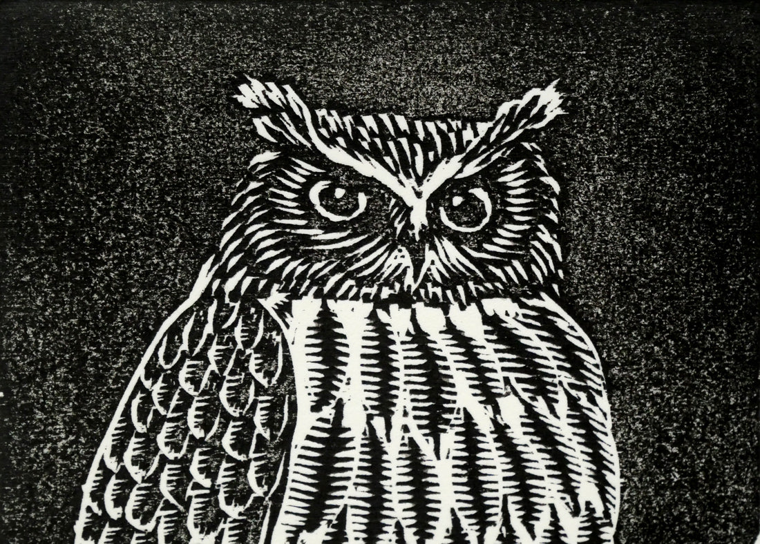 手島圭三郎「しまふくろう」木版画 絵画買取・販売の小竹美術