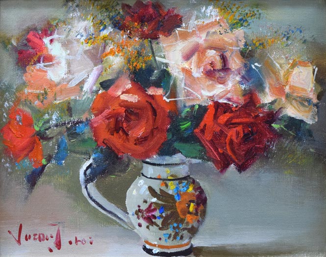 寺井重三「薔薇」油絵・F3号 絵画買取・販売の小竹美術