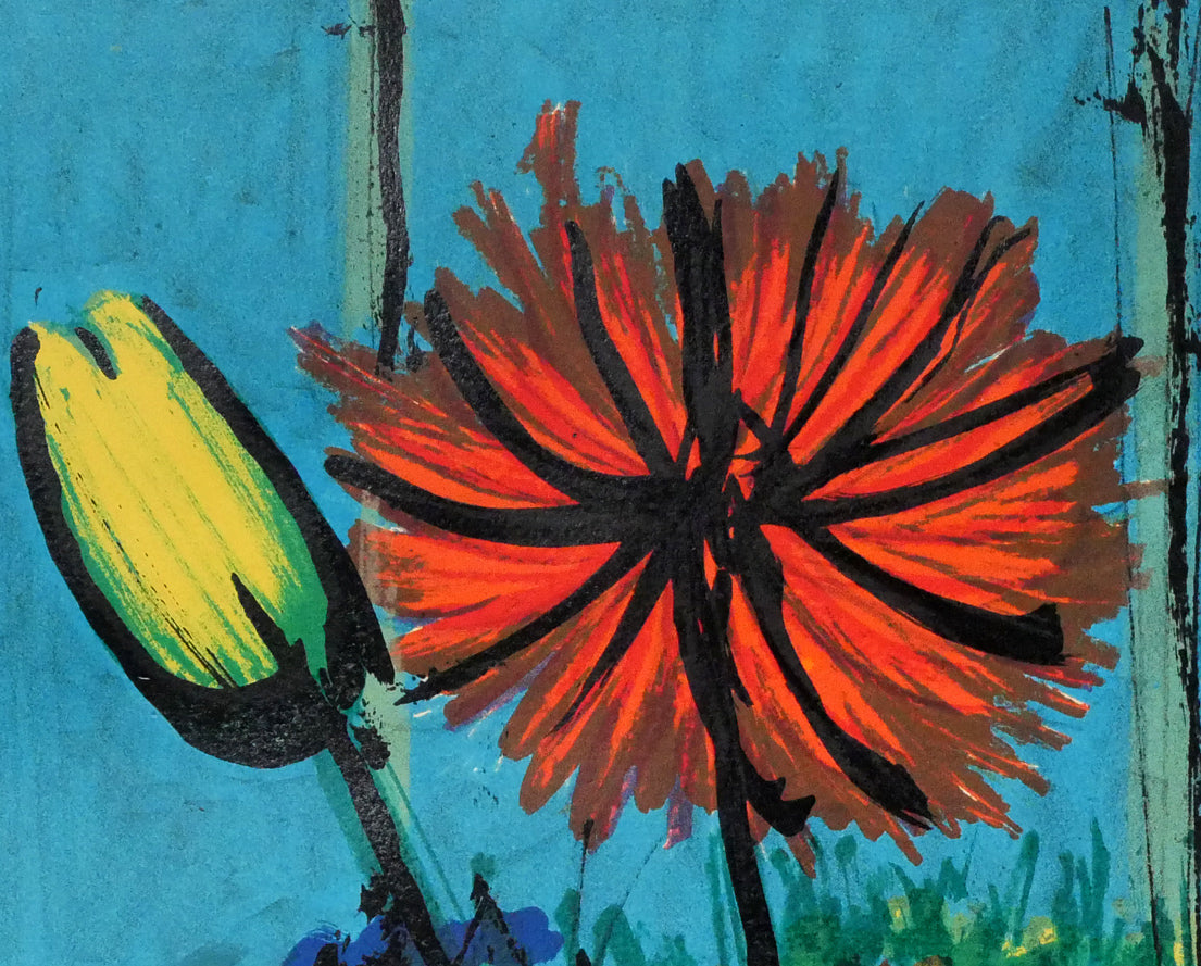 ベルナール・ビュッフェ（Bernard BUFFET）「青い背景の花束