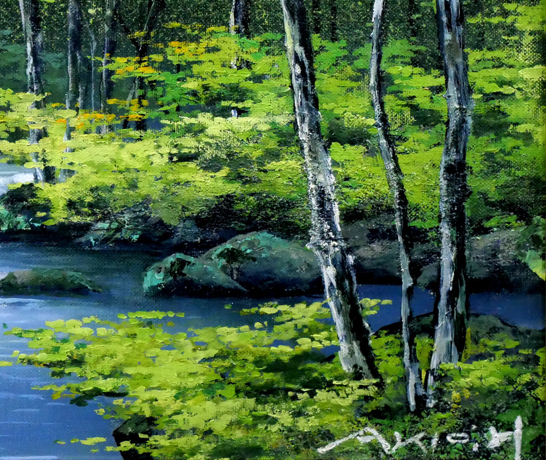 原田彰夫「緑韻」油絵・F6号 絵画買取・販売の小竹美術