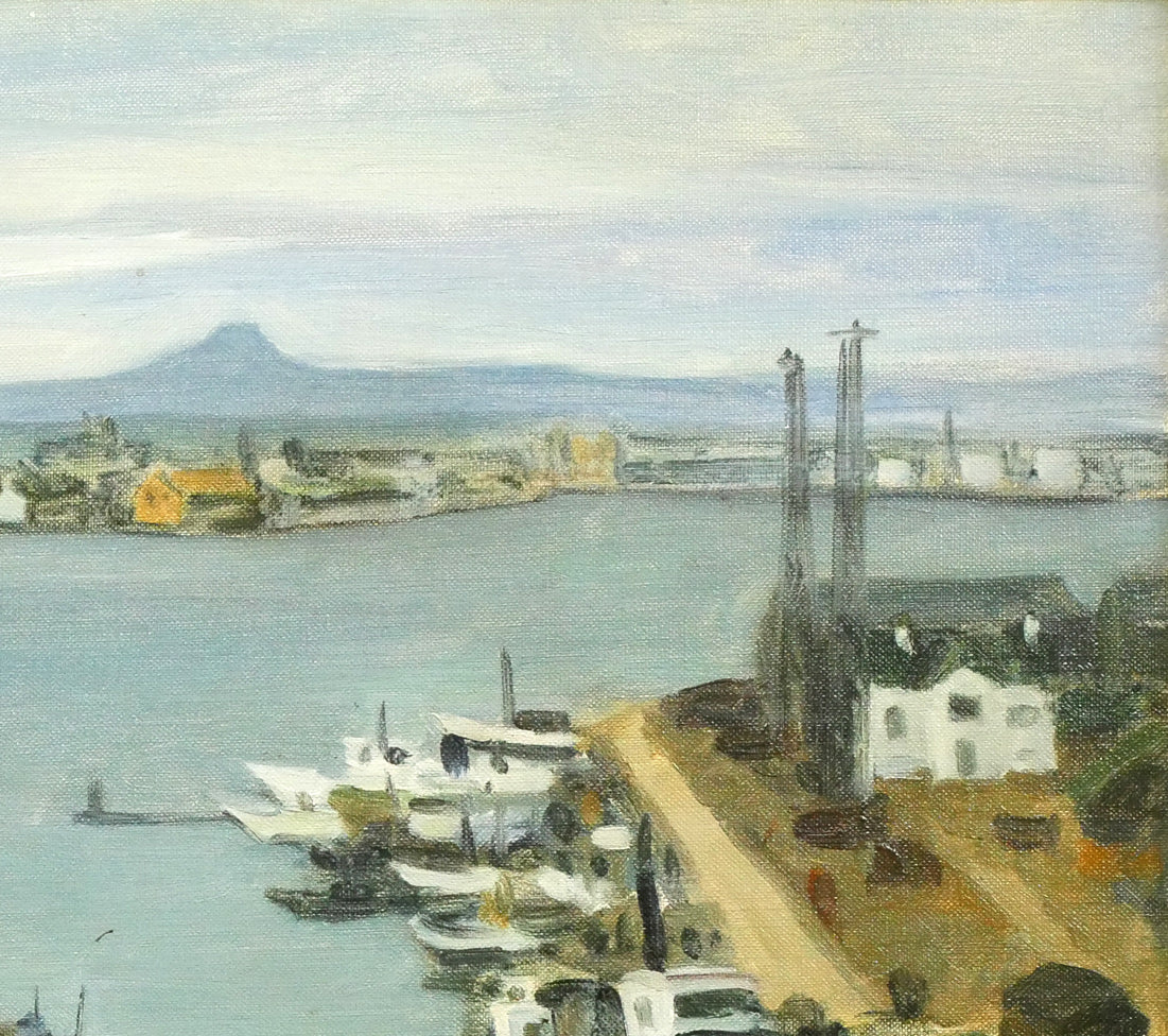 北岡文雄「釧路港」油絵・F10号 絵画買取・販売の小竹美術