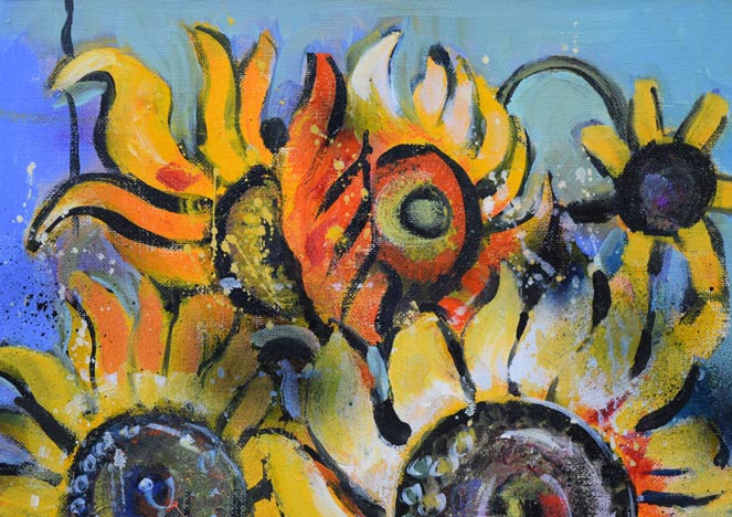 小林さと枝「ひまわり」油絵・F8号 絵画買取・販売の小竹美術
