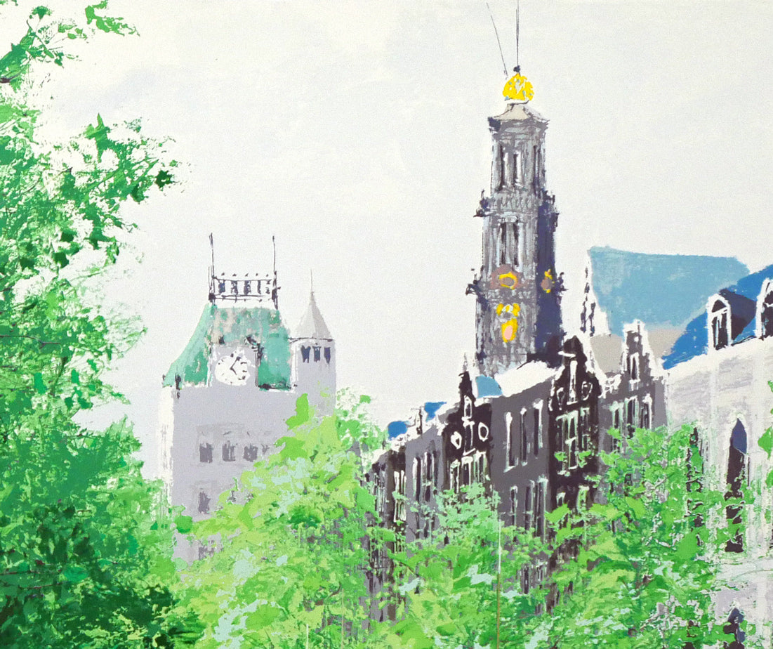 小田切訓「西教会のある運河（オランダ）」シルクスクリーン版画 絵画