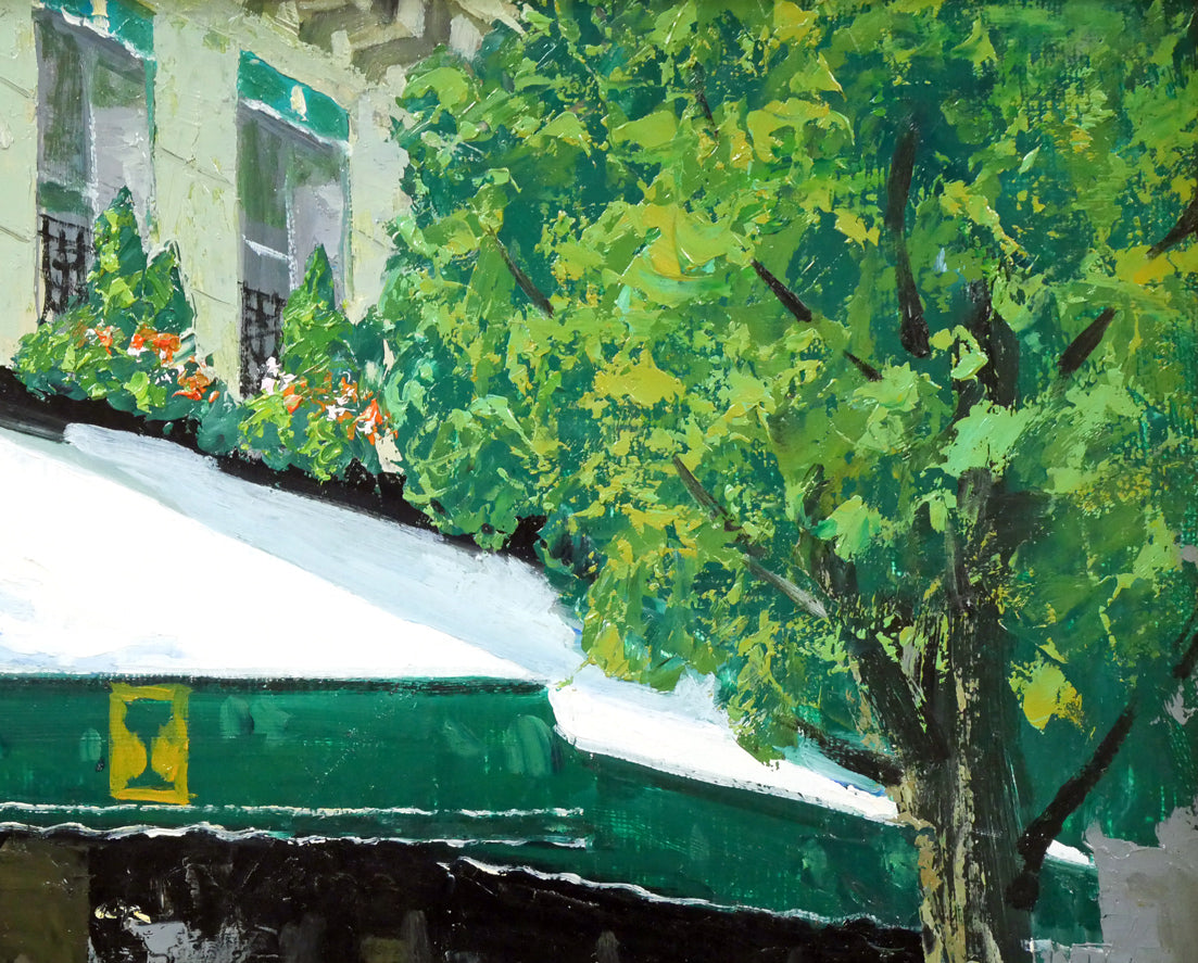 斉藤要「午後のカフェ（パリ）」油絵・F4号 絵画買取・販売の小竹美術