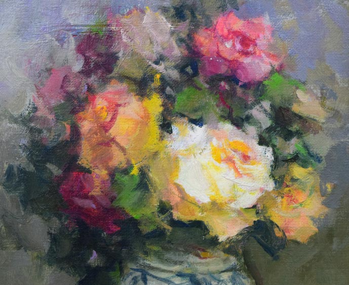 山崎翠祥「薔薇（銀縁）」油絵・F3号 絵画買取・販売の小竹美術