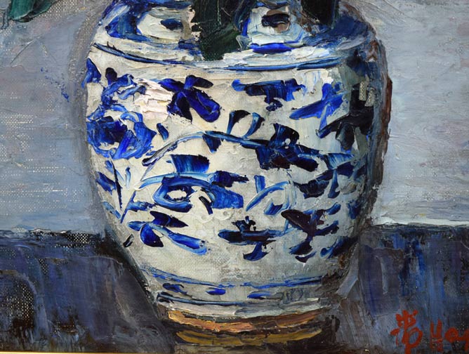 萩谷巌「静物画（ばら）」油絵・F6号 絵画買取・販売の小竹美術