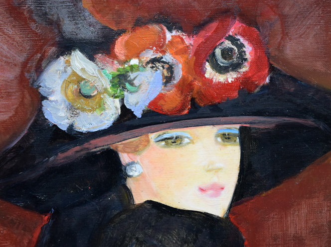 中島裕子「花のシャッポー」油絵・F6号 絵画買取・販売の小竹美術