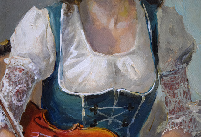 奥龍之介「バイオリンを持つ少女」油絵・F3号 絵画買取・販売の小竹美術