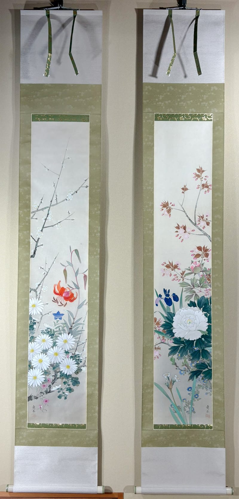 四季草花｜双幅｜新・古美術 高美堂（こうびどう）｜掛軸販売・通販